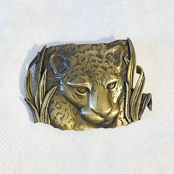 Vintage Bronze 1986 JJ Cheetah Jaguar Brooch - Picture 1 of 4